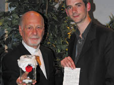 Ivor Cole (left) with the CNJ's Tom Foot and the 'spooky' prediction capsule 