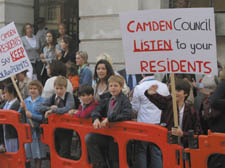 Parents and pupils protest outside town hall on Monday