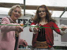 Helena Bonham Carter cuts the ribbon with Cllr Dawn Somper to declare the festival open. 