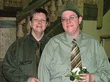 Megan Radclyffe (left) and Lynne Canham celebrating their civil partnership