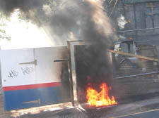 Phone footage of fire leaping through the pavement