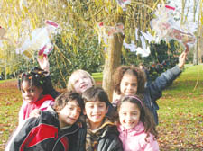 Gospel Oak pupils Phoenix Murray, Tom  Ncginnity, 7, Maia Clark, 8, Esa Siddiqui, and twins Sheween and Dereen Rashid, 7