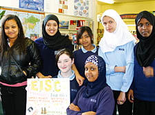 From left: Edge Learner Forum's Huda Al Banda with South Camden pupils Khadija Khatun, Sinead McLoughlin, Rukshana Begum, Xafsa Mohamud, Saffiyah Marhoon and Fatumo Nageye. The pupils gave presentations on what would be a successful inspection