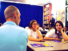 Gary Whittaker takes questions from pupils at Hampstead School