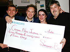 From left: the New Journal's Dan Carrier and Jamie Welham; barmaid Belen Reyers and publican Pat Logan