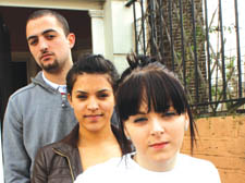 Becky's brother Bradley with Beckie's friends Natasha Huntley and Jade Ross wearing a tribute T-shirt