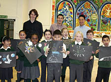 Pupils Nicholas Rodriguez, Weng Kit Foo, Charlie Wickham, Feben Kidane, Klajdi Daja, Judy Taiba, Jessica Framo, Clara Ng and Calum McDowell with Alan Casey, Steven Gontarski and Masayuki Sato