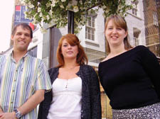 Diana Bird, right, with Camden Passage traders Laura Allnatt, of Lollipop, and Marlon Frieber of Ki Mantra