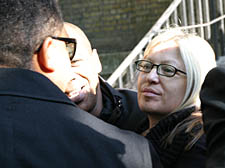 Dainton's funeral, Dainton's wife outside church