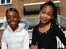 Mannie Dyer, 9, and Miriam Fleary, 8, show their drumming skills