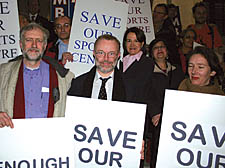 Jeremy Corbyn MP with GMB union members outside Islington Town Hall