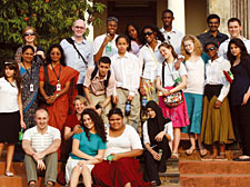 Teachers Michael Gooch, Kate Wilson, Richard Poddington, Joanna Stevens and Colin Chambers with Campion School teachers and pupils alongside students from Holloway School and Elizabeth Garrett Anderson College