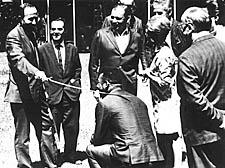 Pelé is presented with the International Football Book Sword of Honour by Ernest Hecht in 1966