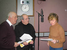   The playwtight (center) and Prunella Scales recording the Rocking Horse