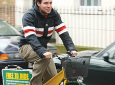 Coming to a corner near you? A commuter enjoys the freedom of Oybike