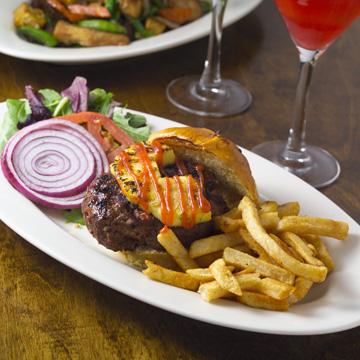 Chicken Teriyaki Burgers with Grilled Pineapple and Red Onions 