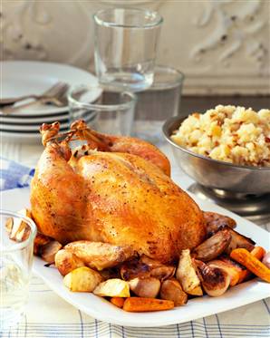 Steamed apple chicken and roast vegetables