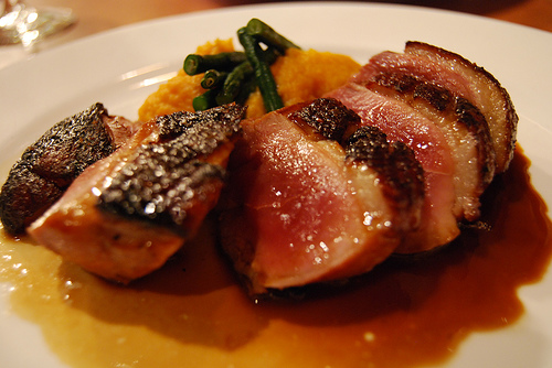 Duck breast with beetroot tarte tatin