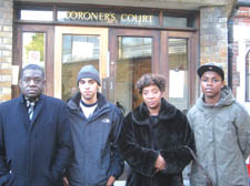 Relatives and friends outside the inquest. From left: Daniel's uncle, Noel Wynter; friend Basem Nashat; mother Velma Wynter; friend Muneer Rabah